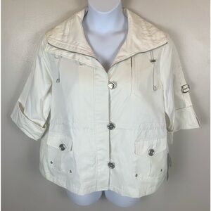 AK Anne‎ Klein White Spring Jacket Raincoat 3/4 Sleeve Coat, Women's Size XL NWT